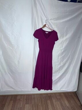 Nanette Lepore Magenta Tiered V-Neck Maxi Dress